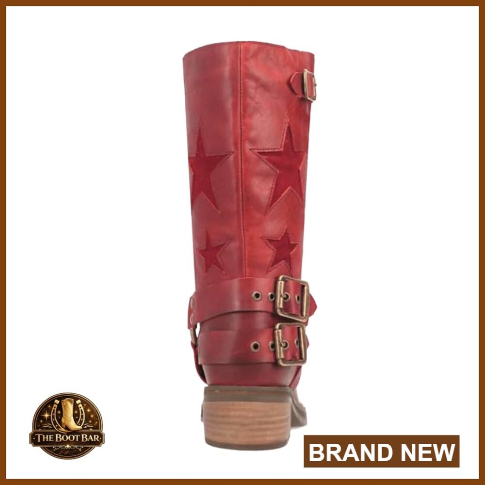 Women's Knee High Riding Boots Square Toe Chunky Heel Fashion Buckle Belts - Picture 4 of 5